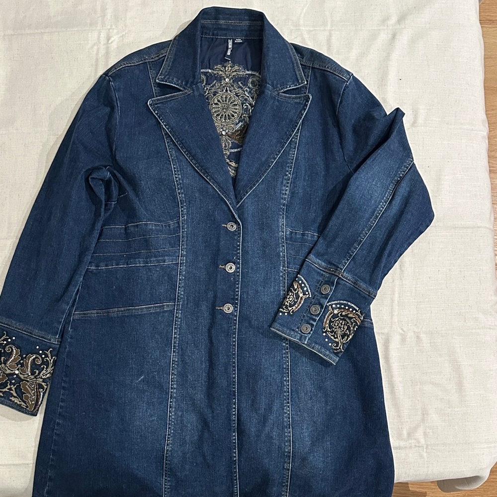Zenim Blue Jean Jacket with Gold Embroidery